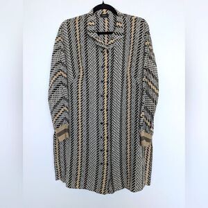 Akris 100% Mulberry Silk Tweed Pattern Print Button Front Tunic Dress Sz 14